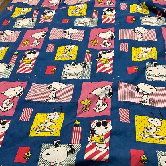 Peanuts Snoopy Cotton Duvet Cover Bedding Vintage 70s Blue 55" x 84" - Picture 1 of 4